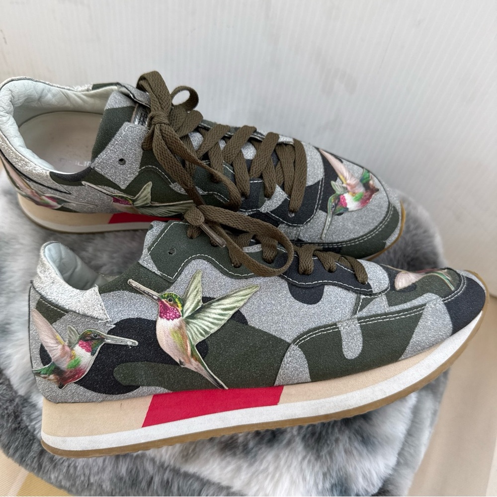 Philippe Model Green Camouflage Sneakers with Hummingbird Design 39
